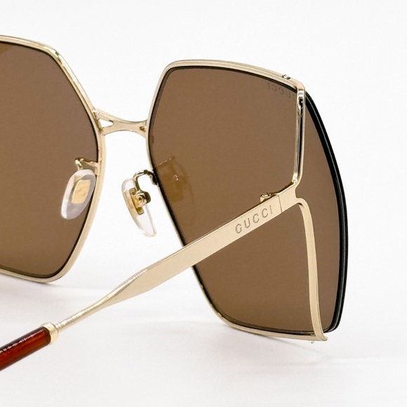 NEW GUCCI GG0817S 002 GEOMETRIC GOLD BROWN WOMEN SUNGLASSES GUCCI - Picture 10 of 14